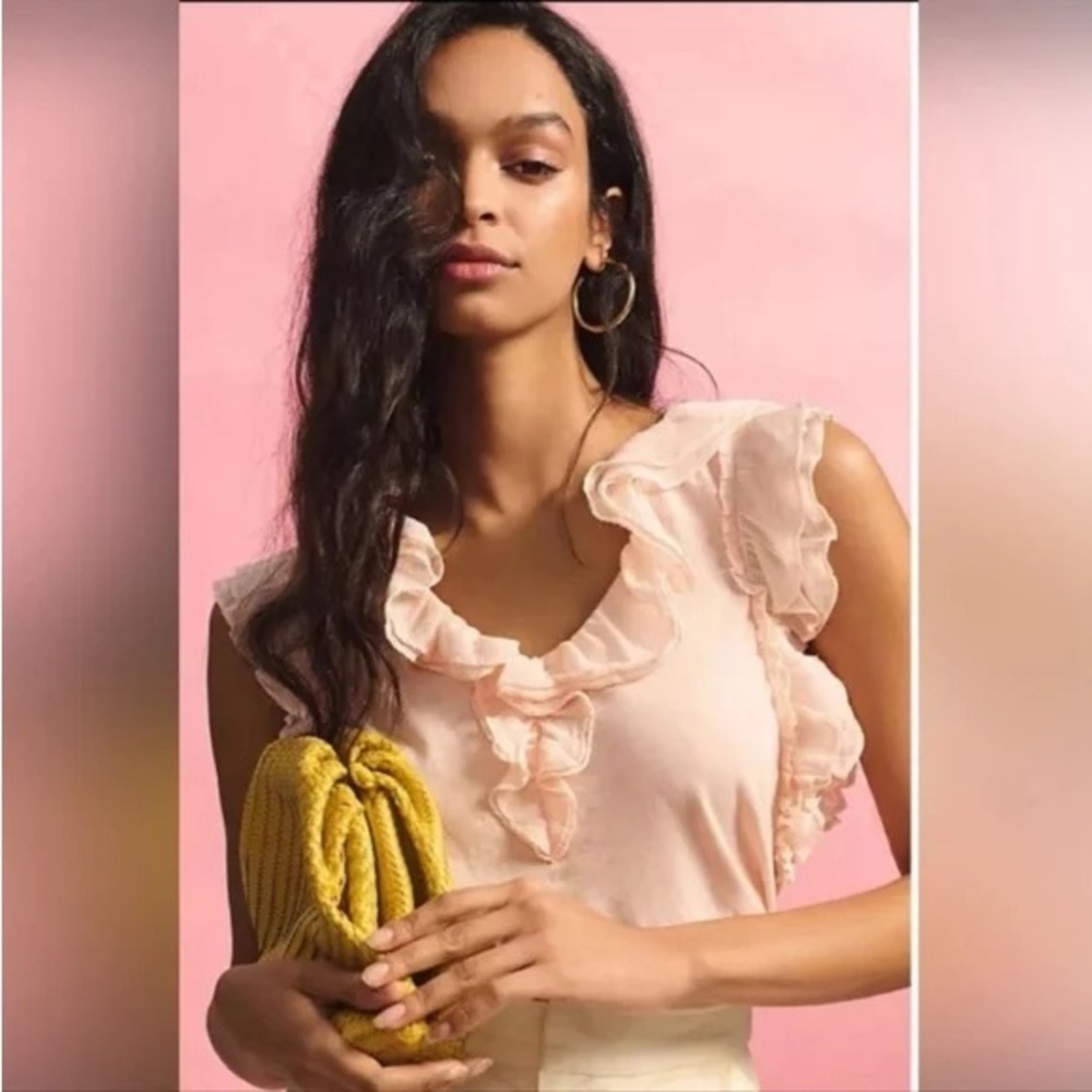 Anthropologie ruffled peach blouse